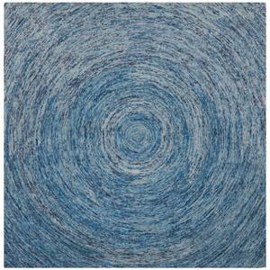 Ikat Dark Blue/Multi 6 ft. x 6 ft. Square Solid Area Rug