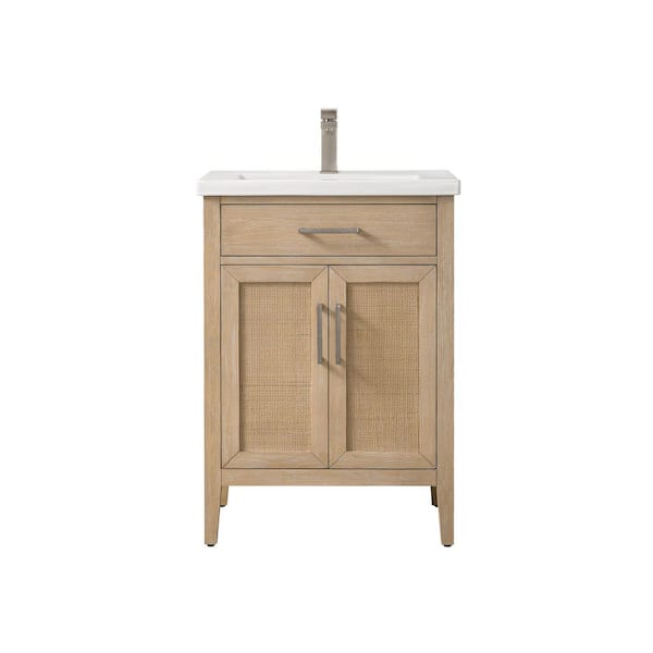 Cove 24 in. W Bath Vanity in Coastal Sand with Ceramic Vanity Top in White with White Sink