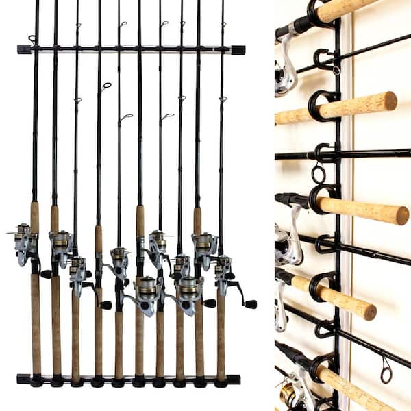 Rush Creek Creations 3 in 1 All Weather Fishing Rod and Pole Storage Rack  for Wall or Ceiling - Innovative Expansion Capability