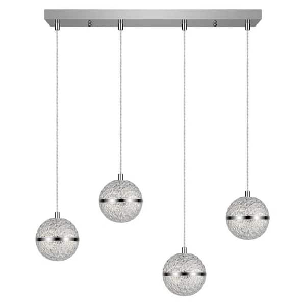 Lightania 20-Watt 4 lights Chrome Ball intergrated LED Pendant Light with Acrylic Shade