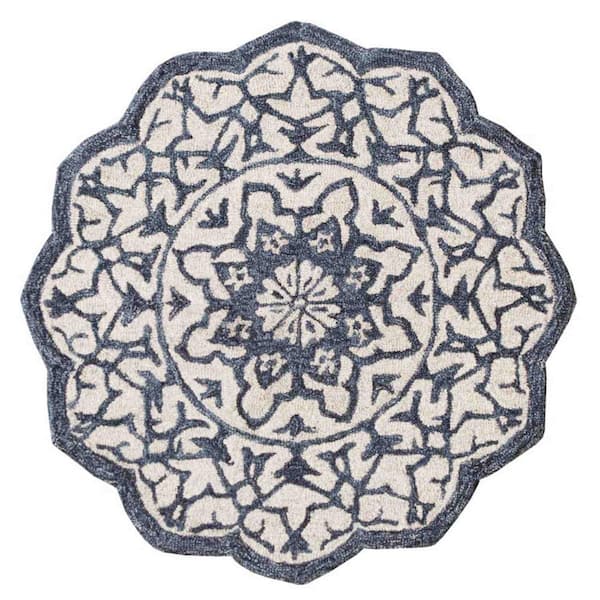 Bernadette Blue/White 3 ft. Round Area Rug
