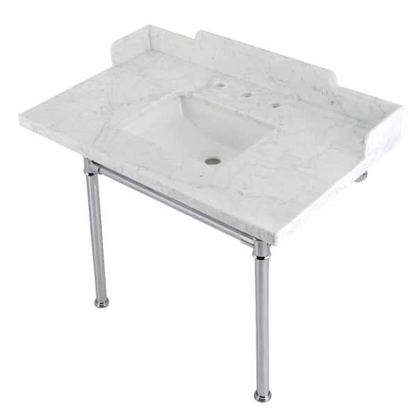 Kingston Brass Fauceture 36 in. Marble Console Sink Set with Stainless Steel Legs in Marble White/Polished Chrome