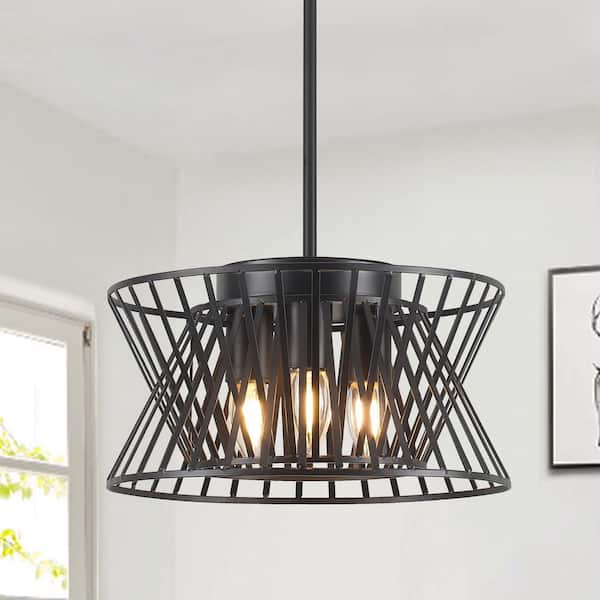 ZSMIHDOH 3-Light Black Modern Industrial Drum Chandelier for Dining Room