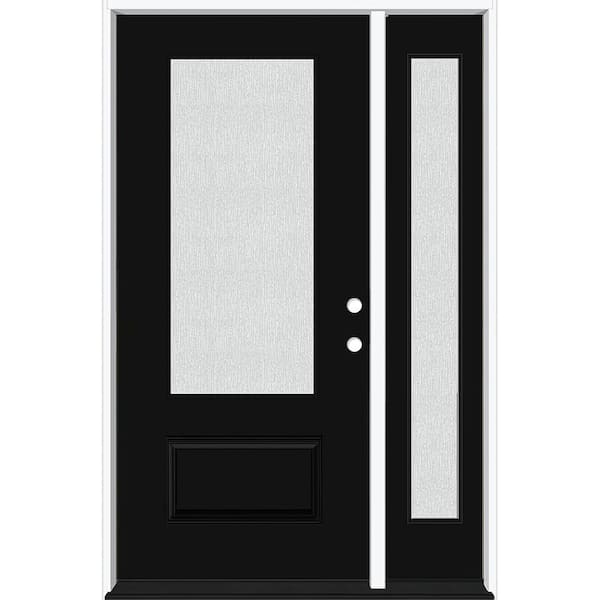 Steves & Sons Legacy 53 in. W. x 80 in. 3/4 Lite Rain Glass LHIS Primed Black Finish Fiberglass Prehung Front Door with 14 in. SL
