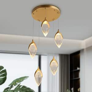 Evacampbell 5-Light Dimmable Integrated LED Vintage Goldleaf Cluster Chandelier for Entryway