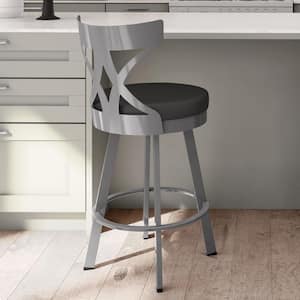 Washington 30 in. Grey Metal Charcoal Black Polyurethane Bar Stool