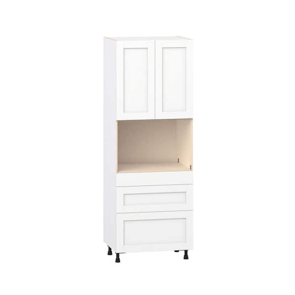 Milton 30 in. W x 24 in D x 84.5 in H Assembled Shaker Microwave Pantry Kitchen Cabinet in Bright White with 3 Drawers