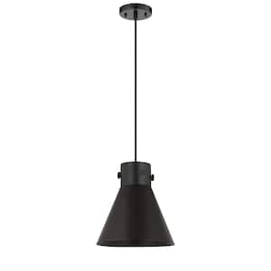 Newton Cone 100-Watt 1-Light Matte Black Shaded Pendant Light with Metal Shade