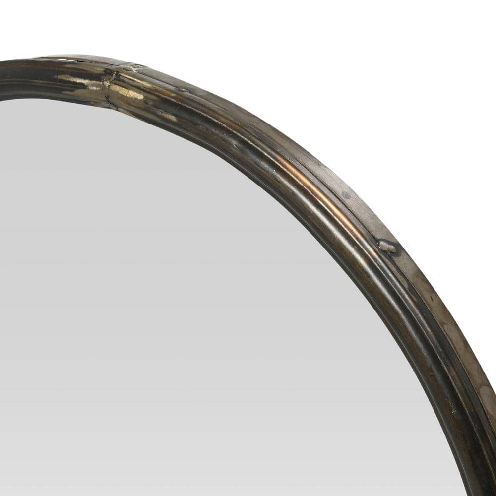 36" x 24" Arched Distressed Black Metal Wall Mirror