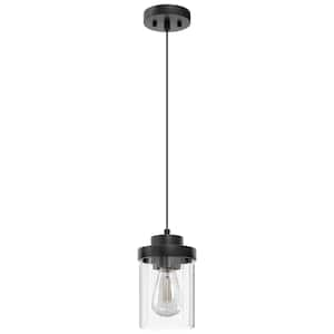 60-Watt 1 Light Matte Black Mini Pendant Light with Clear Shade and Adjustable Height