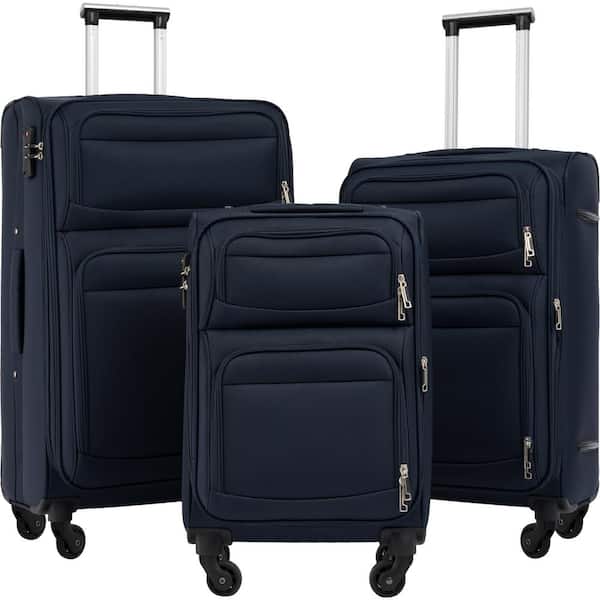 Merax Navy Blue Lightweight 3-Piece Expandable Oxford Fabric Softshell Luggage Set with TSA Lock and 2 External Pockets