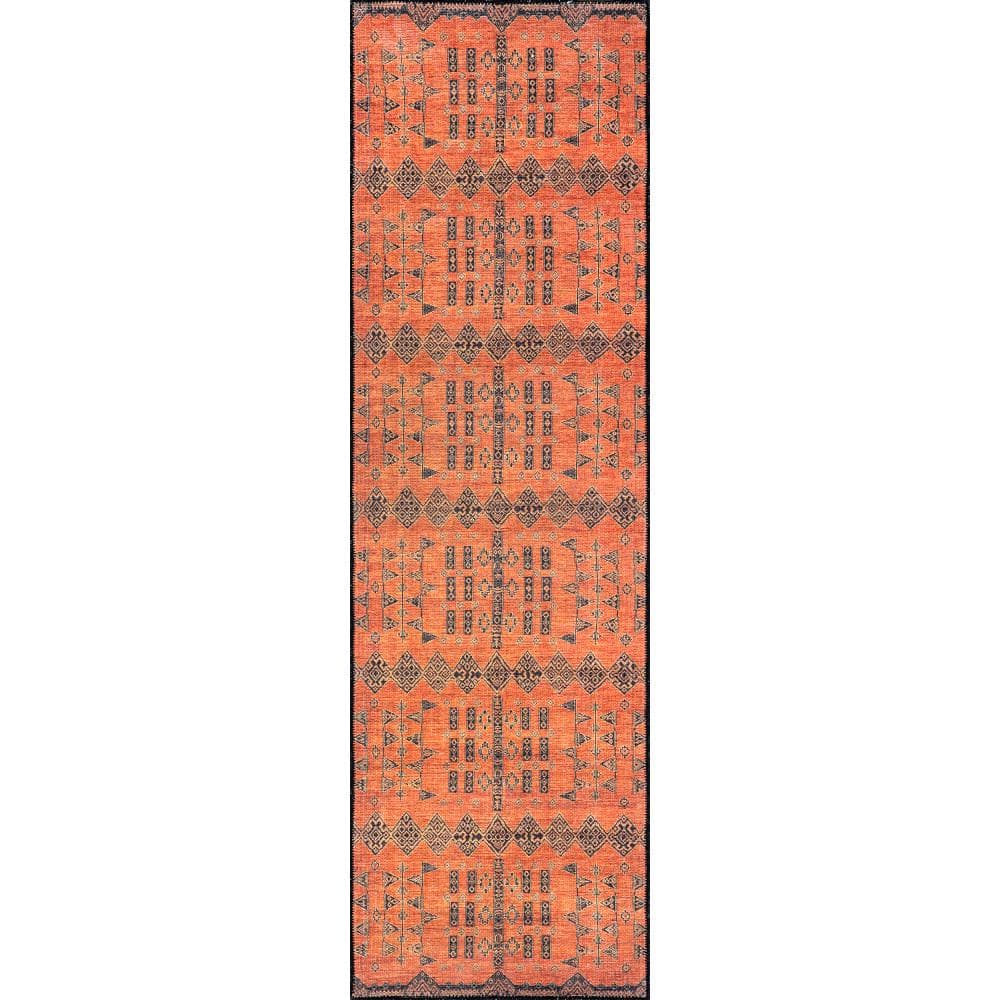 Quincy Red Geometric Cotton-Blend Washable Area Rug