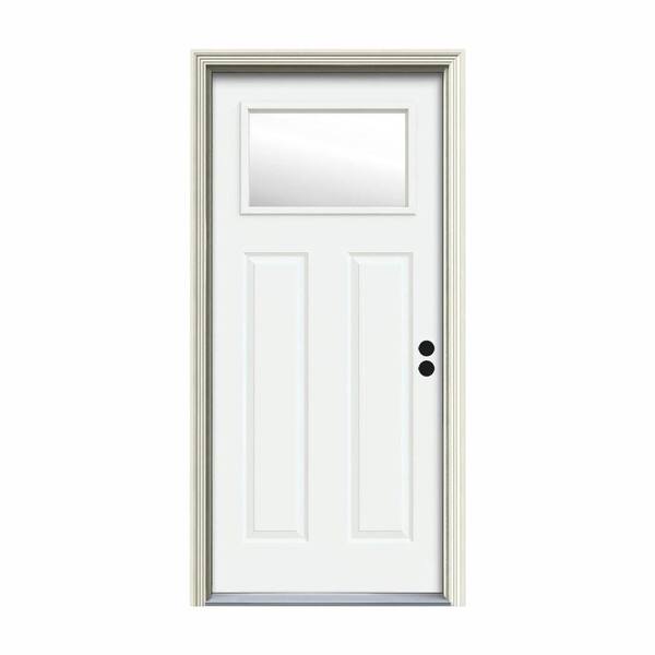 JELD-WEN 32 in. x 80 in. 1 Lite Craftsman White Painted Steel Prehung Left-Hand Inswing Front Door w/Brickmould