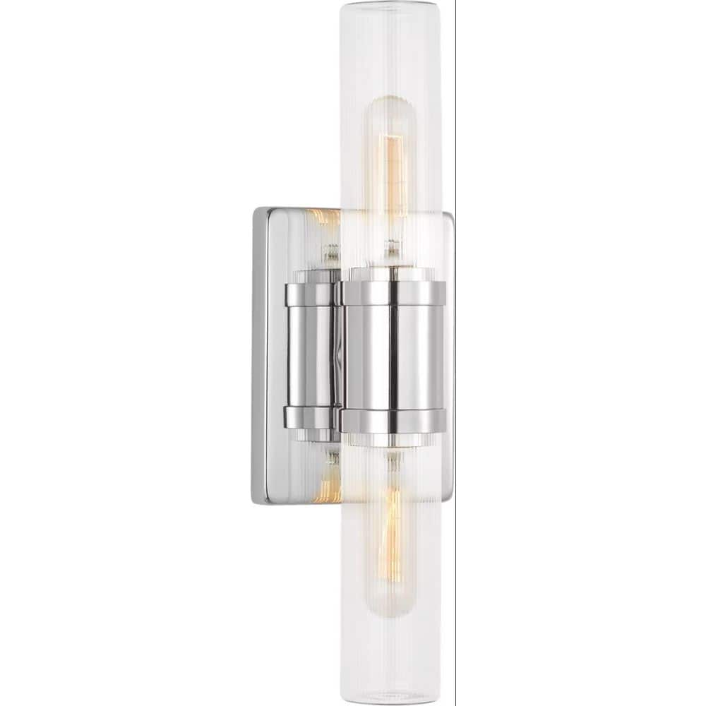 Keaton 5 in. W x 16 in. H 2-Light Polished Chrome Bathroom Wall Sconce with Clear Fluted Glass Shades price history on PriceWatchPro
