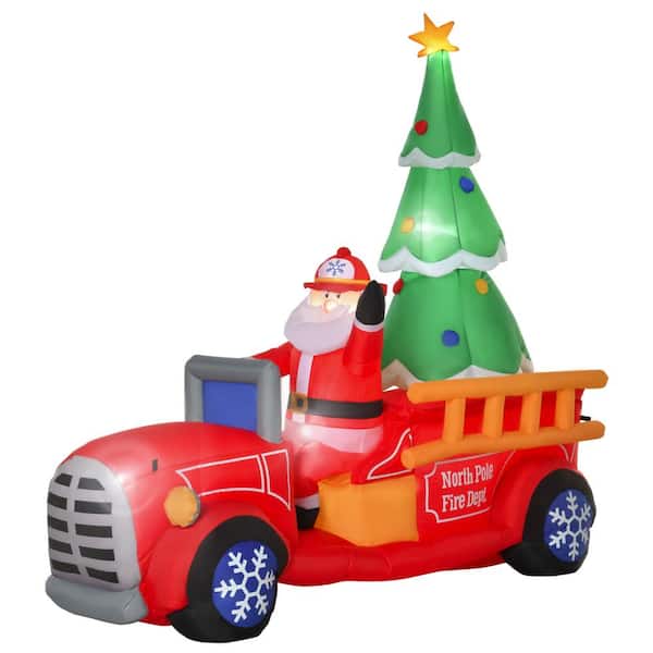 HOMCOM 7.8 ft. Christmas Santa Inflatable Fire Truck Decoration ...