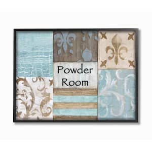 11 in. x 14 in. "Fleur de Lis Powder Room Blue, Brown and Beige Bathroom" by Bonnie Wrublesky Wood Framed Wall Art