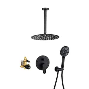 Mondawell Round 3-Spray Patterns 10 in. Ceiling Mount Rain Dual Shower Heads with Handheld and Valve in Matte Black