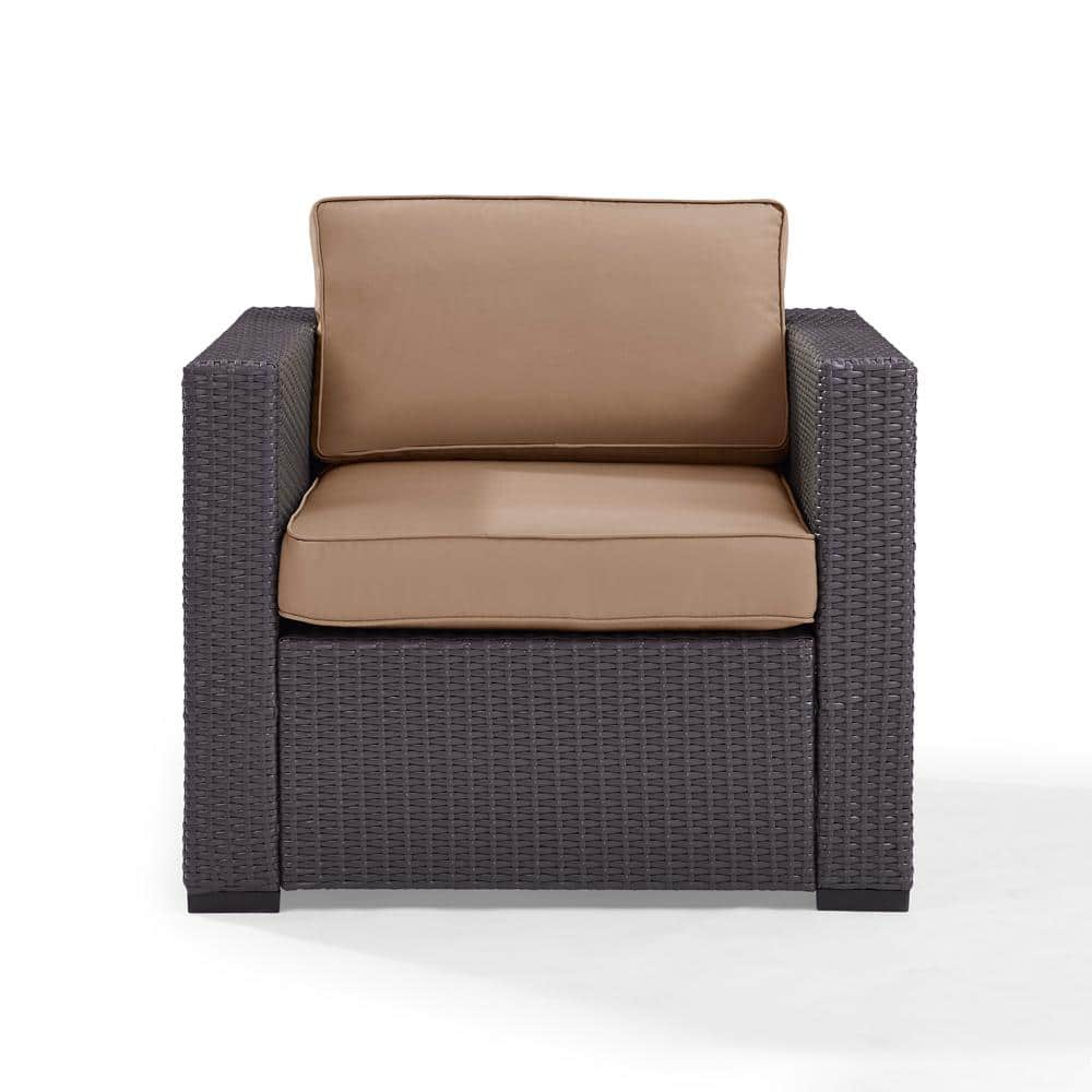 Mocha Brown Outdoor Wicker Armchair with Cushions