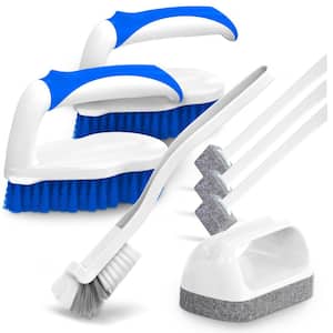7-Pack Deep Cleaning Scrub Brush Set in Blue with Scraper Tip Scouring Pads