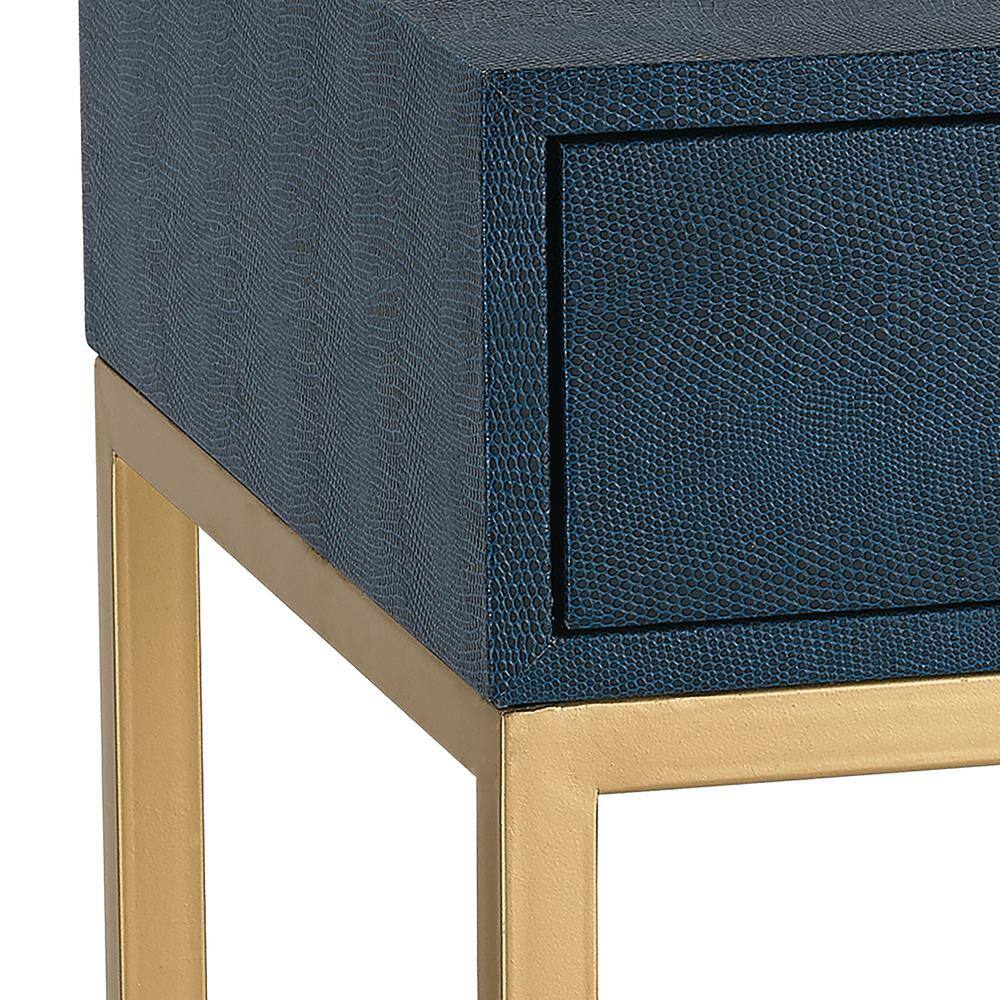 Sleek Navy and Gold Square Side Table with Storage Drawer