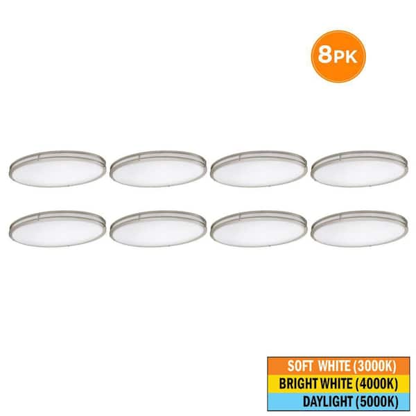 8-Pack Orbit 32 in. Oval Brushed Nickel LED Flush Mount Ceiling Light, 3000 Lumens, Selectable CCT 3000K 4000K 5000K