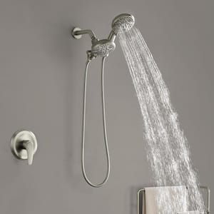 7-Spray 4.72 in. Dual Shower Head Fix and Handheld Shower Head Combo Wall Mount 1.8 GPM in Brushed Nickel