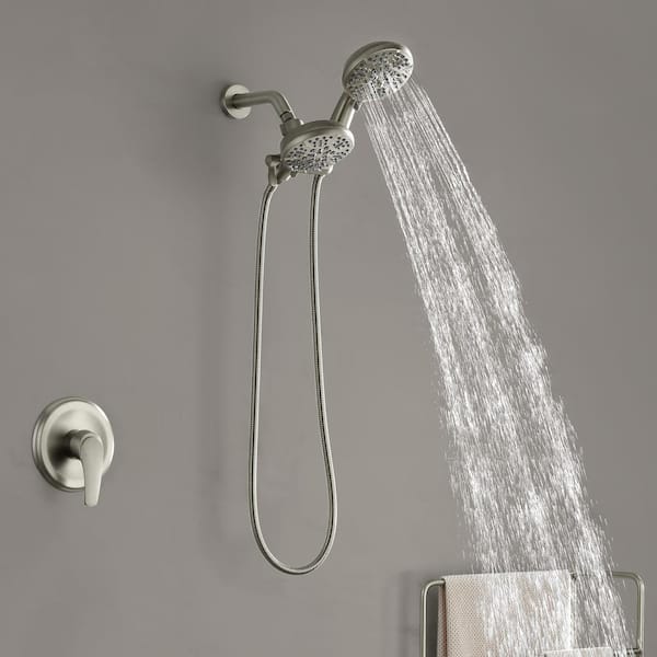 7-Spray 4.72 in. Dual Shower Head Fix and Handheld Shower Head Combo Wall Mount 1.8 GPM in Brushed Nickel