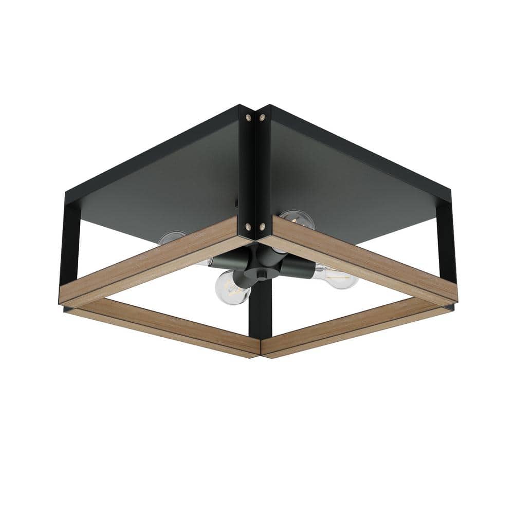 14.56 in. 4-Light Farmhouse Square Flush Mount Industrial Ceiling Light Fix