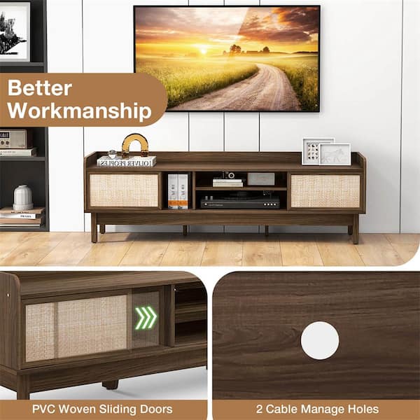 Costway Walnut and Beige TV Stand Entertainment Center Fits