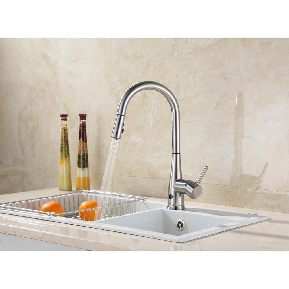 Brushed Nickel Touchless Single Handle Pull-Down Kitchen Faucet
