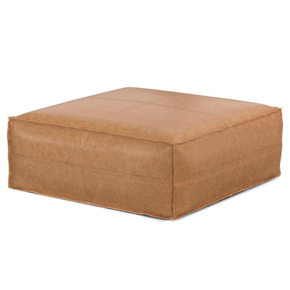 Brody Distressed Brown Faux Leather Square Pouf