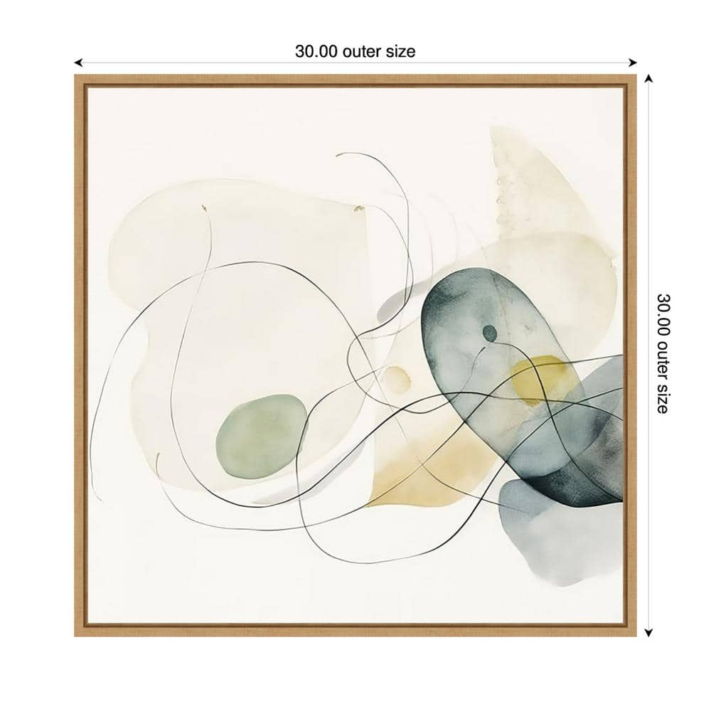30" Watercolor Abstract Organic Shapes I Canvas Art with Maple Frame