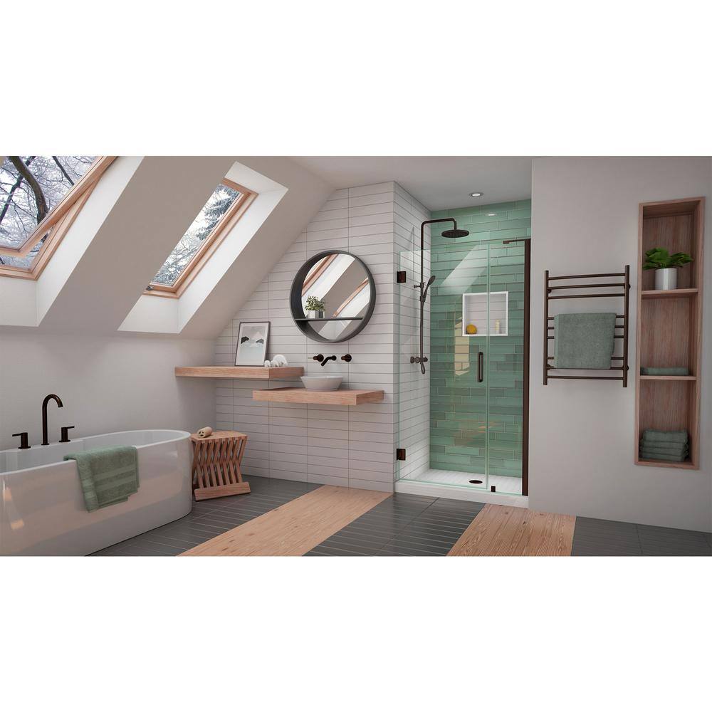 Unidoor-LS 43" Black Frameless Hinged Shower Door with ClearMax Glass
