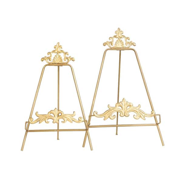 antiqued gold tall metal easel for