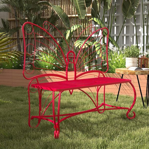 Cesicia Butterfly Cast 48.3 in. Red Metal Outdoor Bench