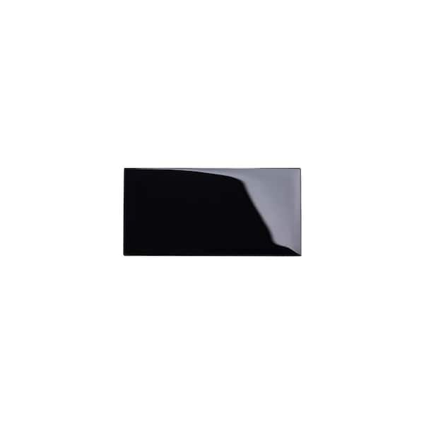 Giorbello 3 in. x 6 in. x 8 mm Black Glass Subway Tile Sample