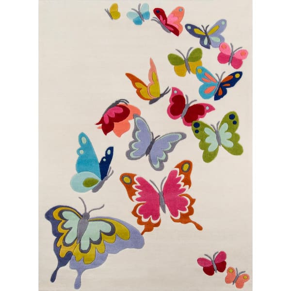 Momeni Lil Mo Whimsy Butterfly Ivory 5 ft. x 7 ft. Indoor Kids Area Rug