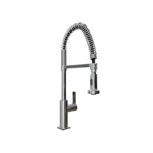 Single-Handle Double Action Commercial Coiled Pull-Down Sprayer Kitchen Faucet in Chrome