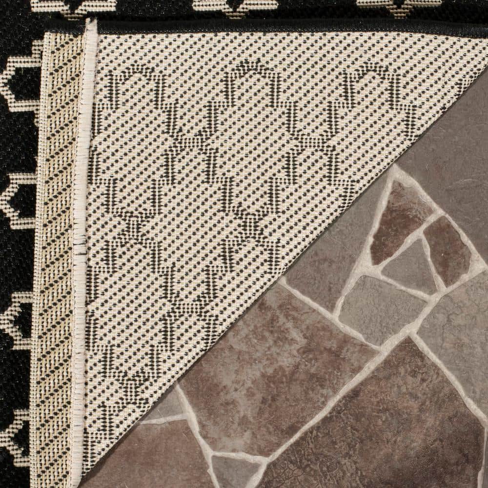 Reversible Black & Beige Synthetic Indoor/Outdoor Flat Woven Rug