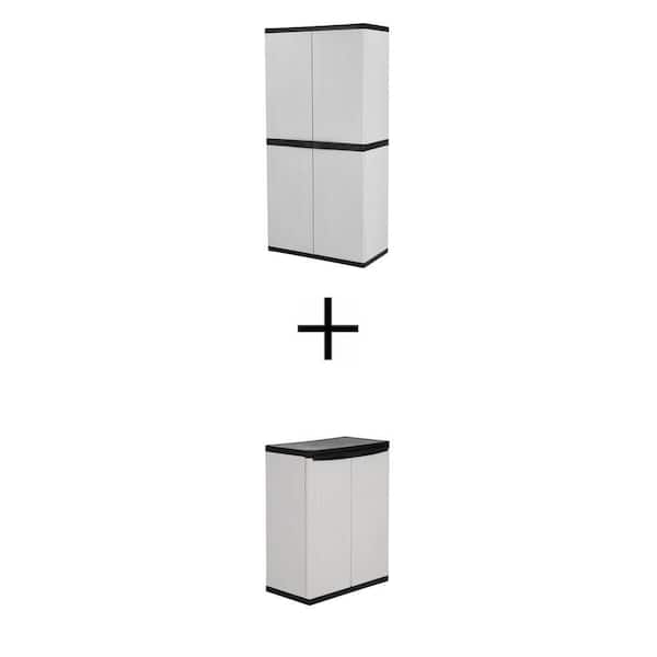 Premium Grey Resin Freestanding Cabinet Combo: 35 in.x71.7 in.x18.5 in. 4-Shelf & 26.9 in.x33.8 in.x15.8 in. 2-Shelf