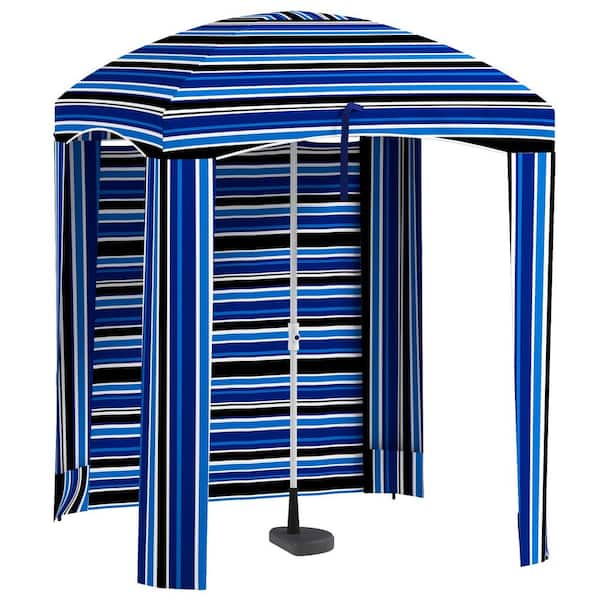 Zeus & Ruta 5.9 ft. Portable Cabana Canopy Beach Umbrella in Blue Stripe with Walls, Sandbags and Carry Bag