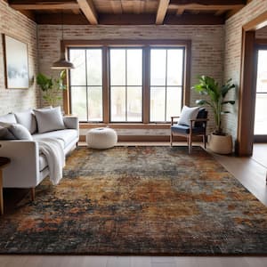 Mayfield Premium Machine Washable Abstract AMF1210 Paprika 10 ft. x 14 ft. Area Rug