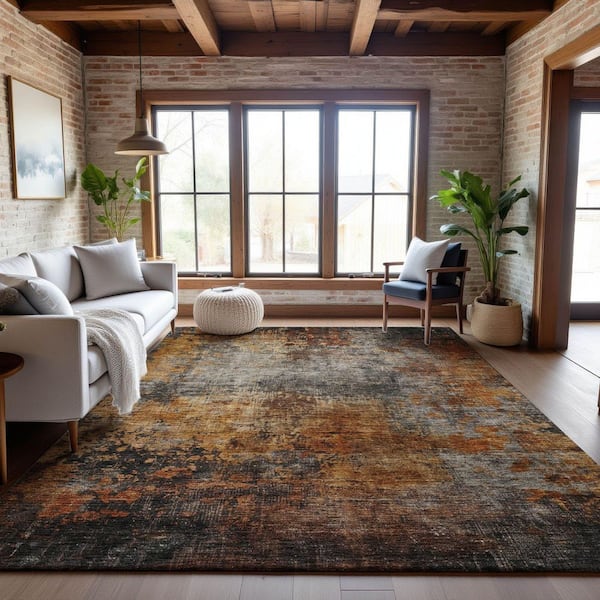 Mayfield Premium Machine Washable Abstract AMF1210 Paprika 3 ft. x 5 ft. Area Rug