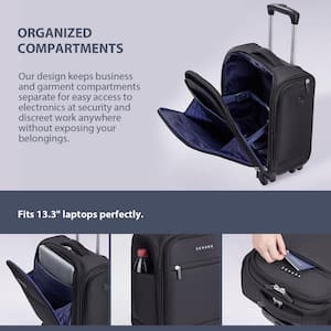 14 .5 Inch Spinner Small Suitcase, Softside Lightweight Travel Bag for Men and Women, Airplane Carry On Bag, Black