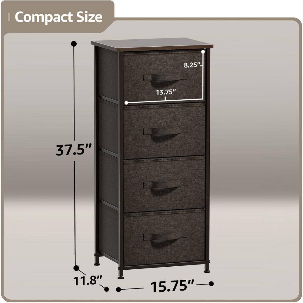 Sorbus Brown 4-Drawer Chest with Steel Frame and Fabric Bins