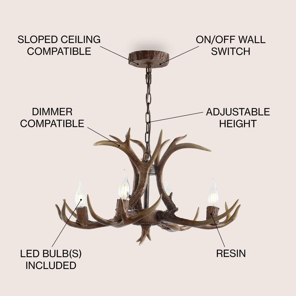 Eldora 27" Brown Resin Antler 4-Light LED Chandelier