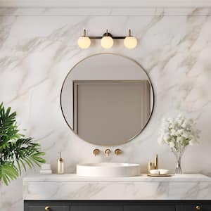 24.8 in. Modern Brushed Gunmetal Grey Bathroom Vanity Light 3-Light Brass Wall Sconce with Milky White Glass Globes