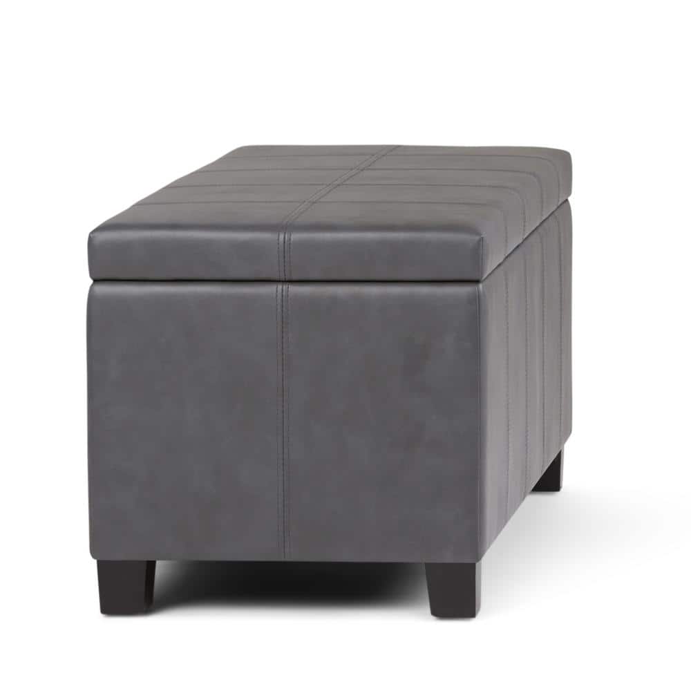 Stone Gray Faux Leather Tufted Storage Ottoman Bench