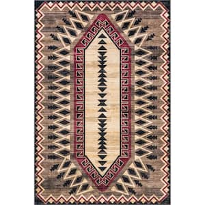 Ida Southwestern Spill-Proof Machine Washable Brown Doormat 3 ft. x 5 ft. Area Rug
