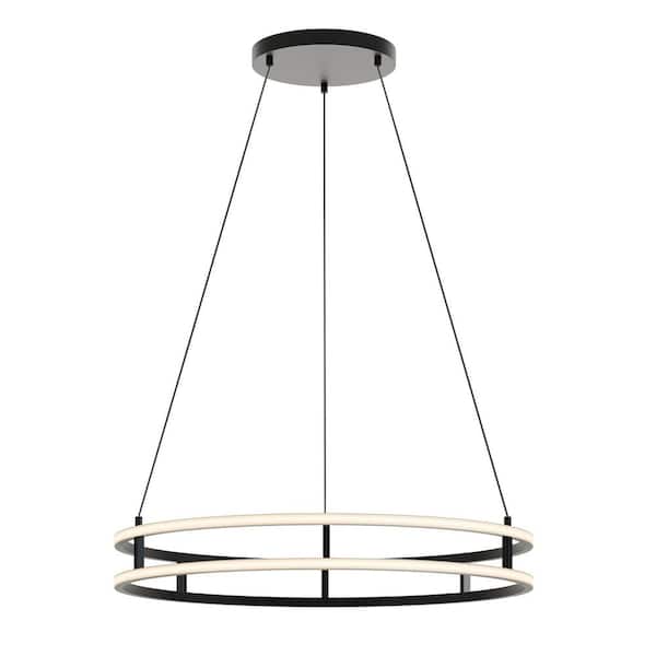 AFX Gemini 60-Watt 2-Light Black Shaded Integrated LED Pendant Light with White Acrylic Shade